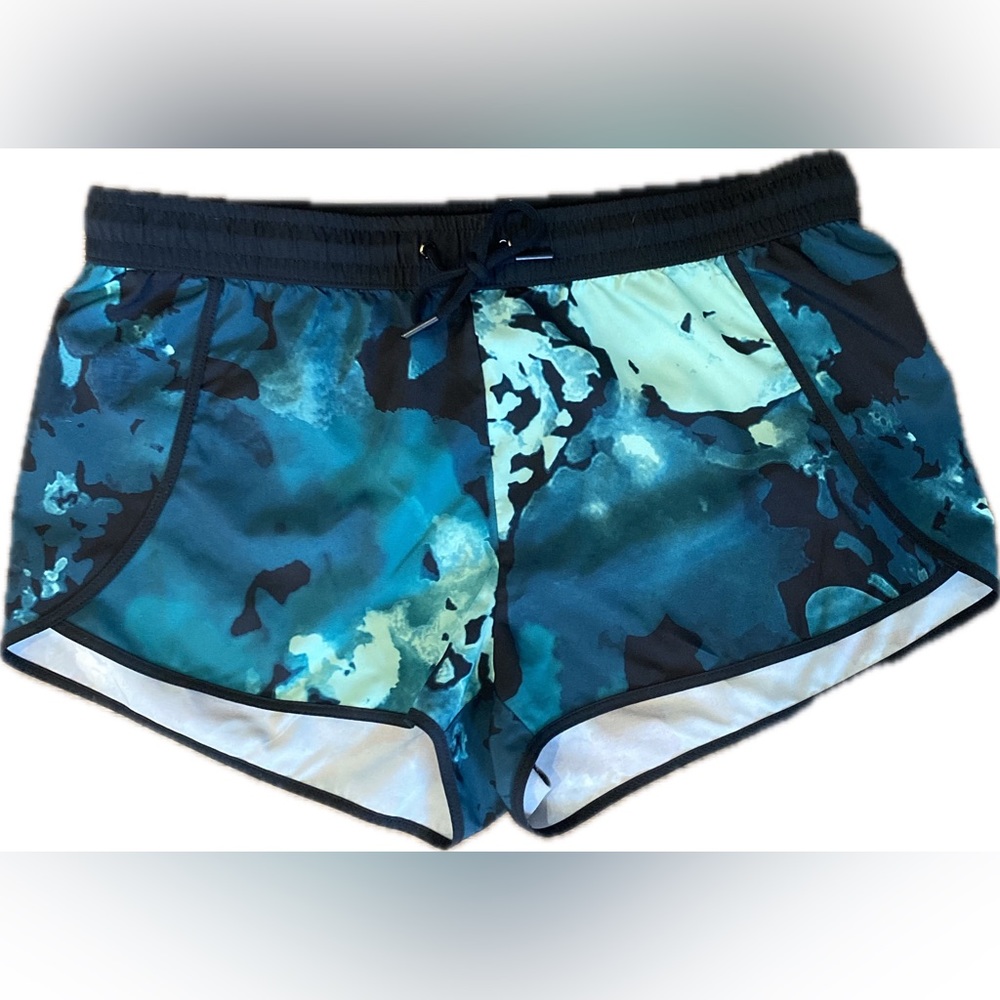 Fabletics blue and black shorts with back pocket, size M